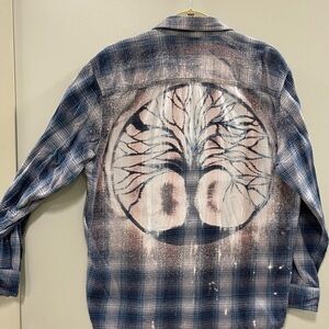 Men’s Red Head plaid casual button-down long sleeve shirt, back graphic size L